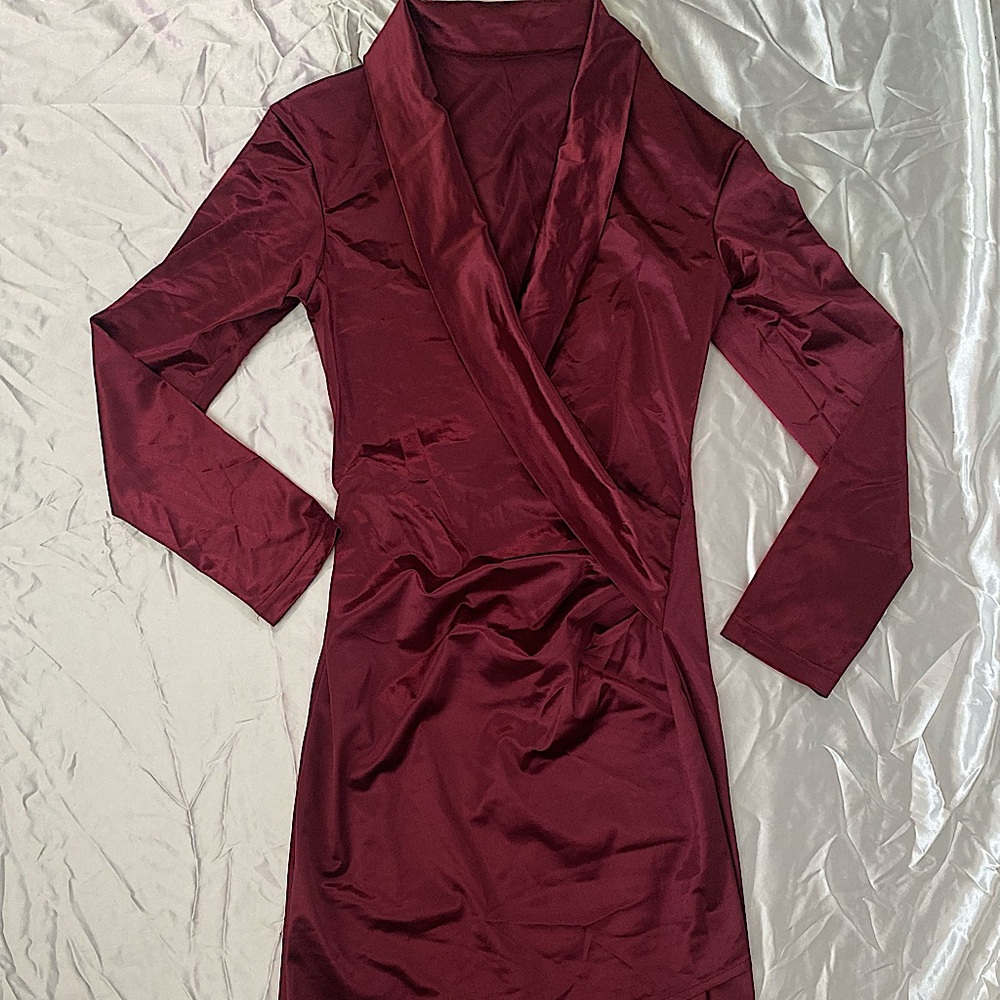 Satin V neck dress